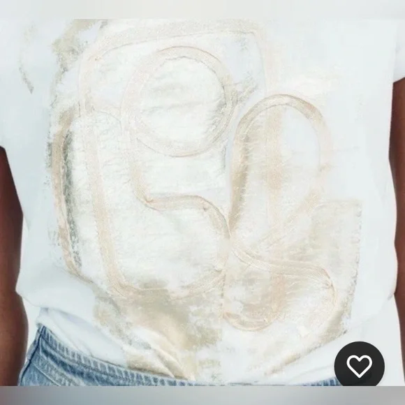 Zara White T-Shirt + Gold Foil Design | Short Sleeve | L | NWT | 🌟Rare🌟 - Picture 5 of 14